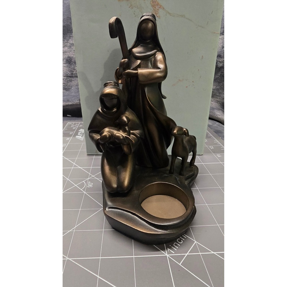 PartyLite Holy Night Shepherd Tealight Holder P9432 Bronze Finish Nativity Decor